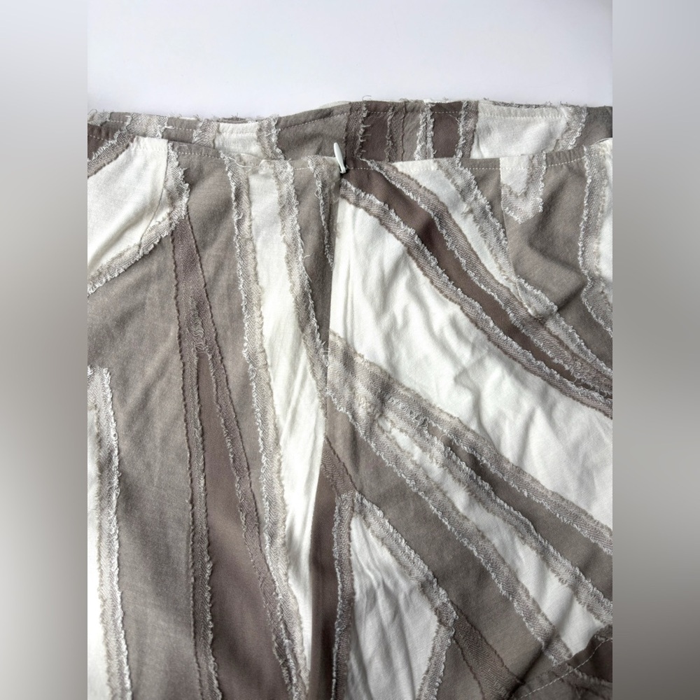 Soft Geometric Raw Hem Neutral Tone Whimsical A-Line Stretch Unique‎ Maxi Skirt - Picture 7 of 9